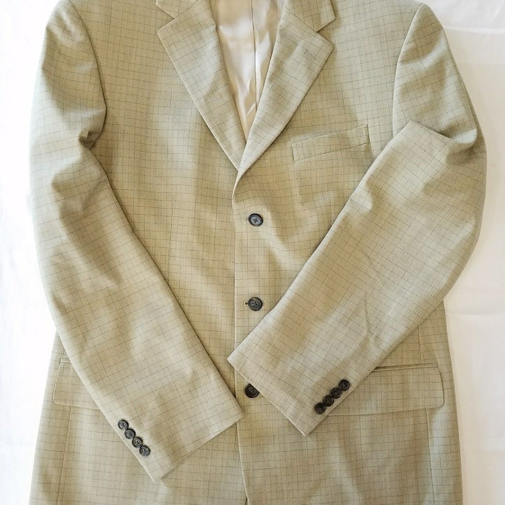 Nautica Mens Beige Glen Micro Plaid Wool 3 Blazer
